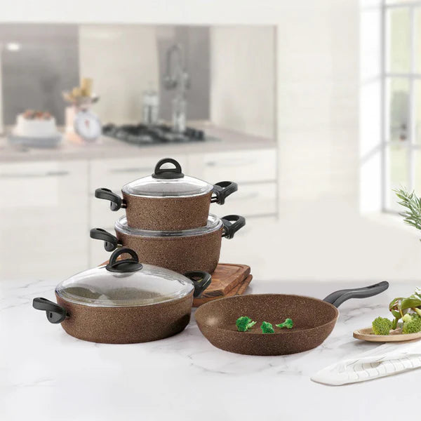 Falez Forged Premium Granite 7 Pieces Brown Cookware Set