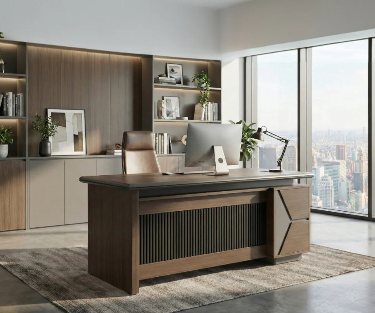 18-014-0014 طاولة مكتبية 1400*650*760 (خشب فضي) بدون جوانب