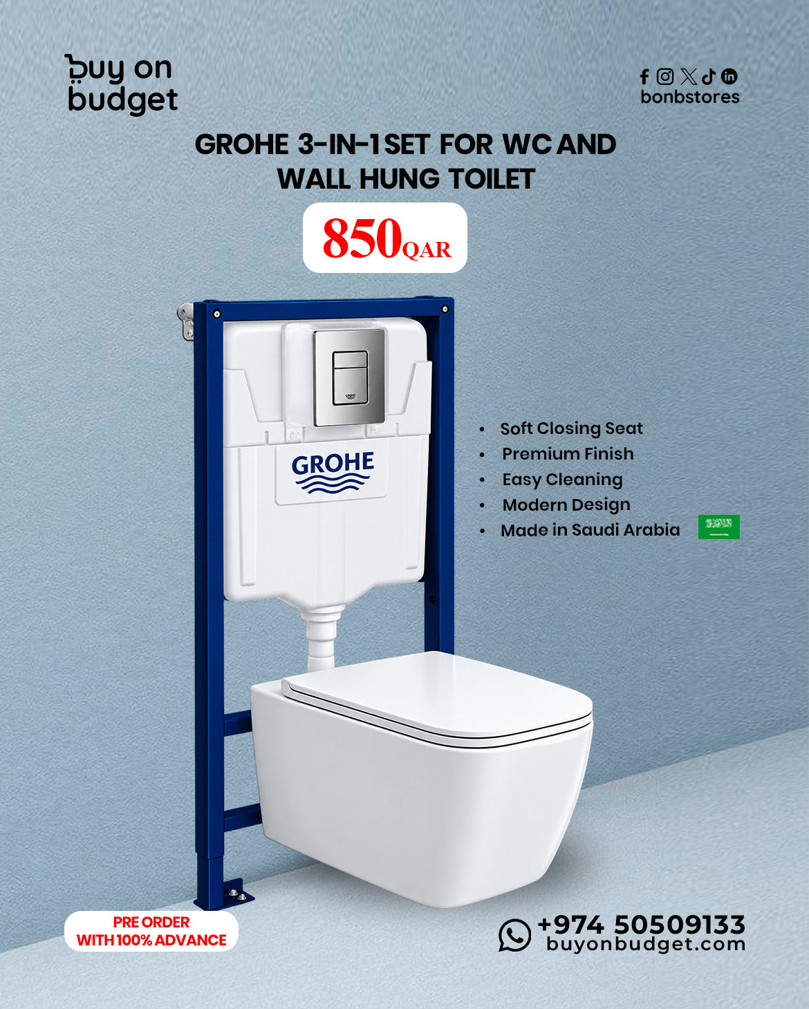 Grohe Concealed Tank and 4068- Wall Hung Toilet Combo
