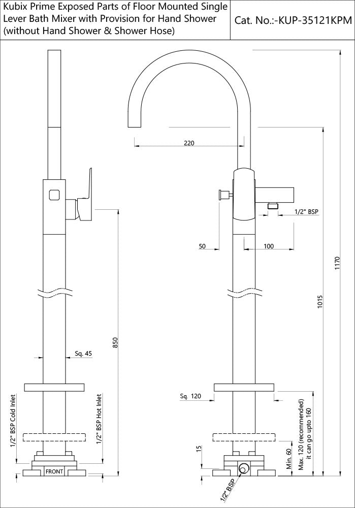 Exposed Parts of Floor Mounted Single Lever Bath Mixer - Chrome