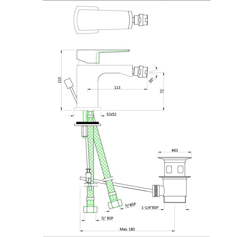Single Lever 1-Hole Bidet Mixer - Chrome