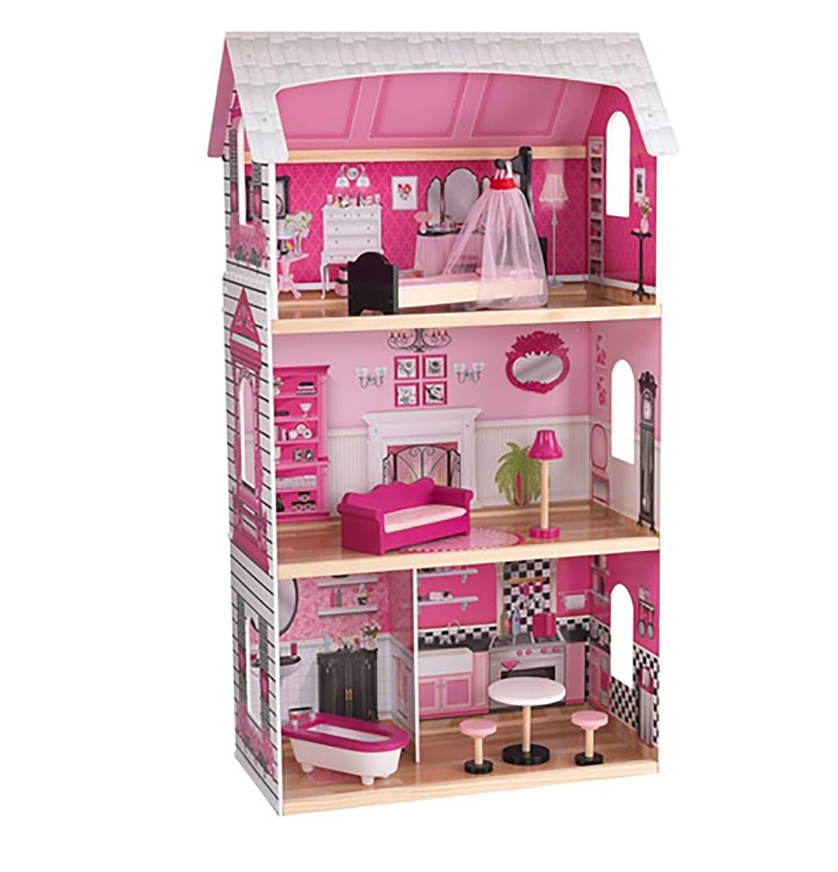 KidKraft Bonita Rosa Dollhouse – Pink Wooden Dollhouse for Kids with Detailed Play Spaces