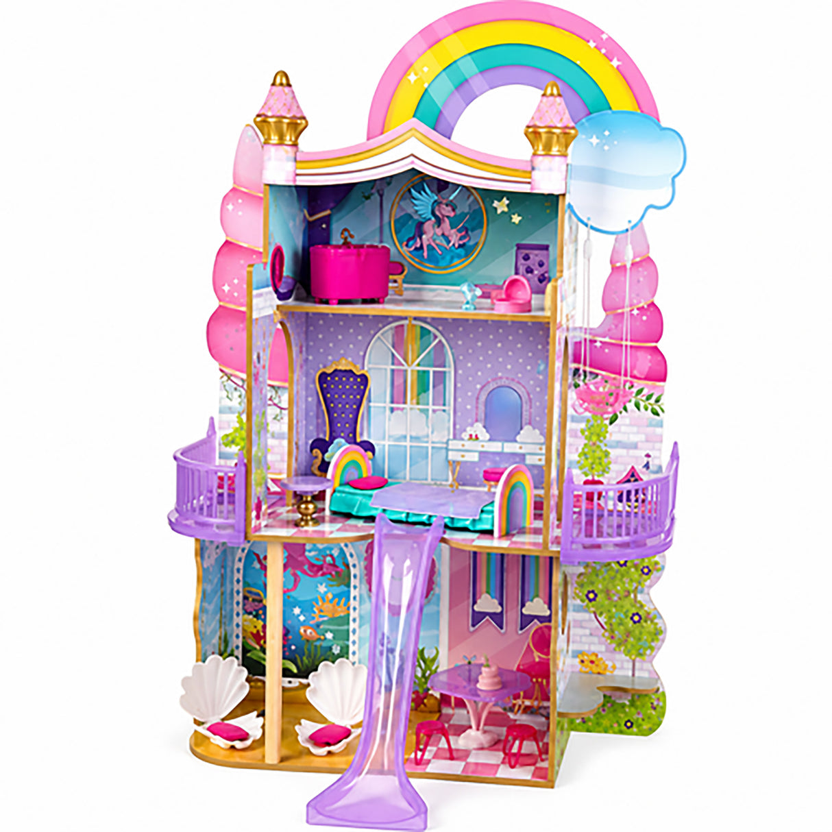 KidKraft Dreamers Unicorn Mermaid Dollhouse – Fantasy Wooden Dollhouse for Kids