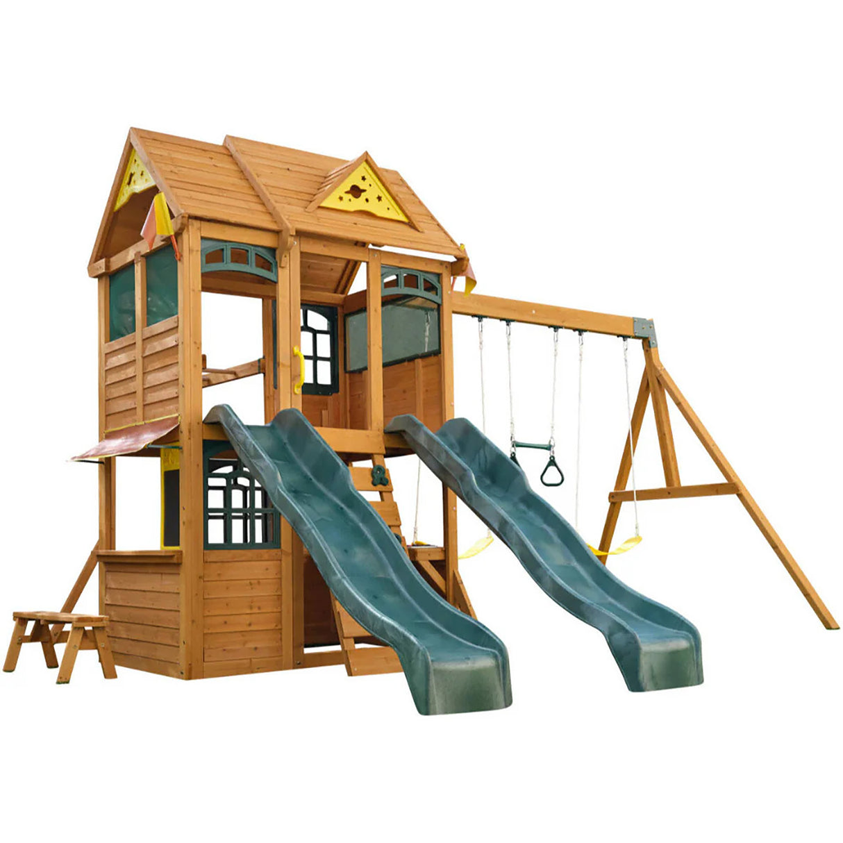KidKraft Overland Heights Wooden Swing Set – Outdoor Kids’ Backyard Playset