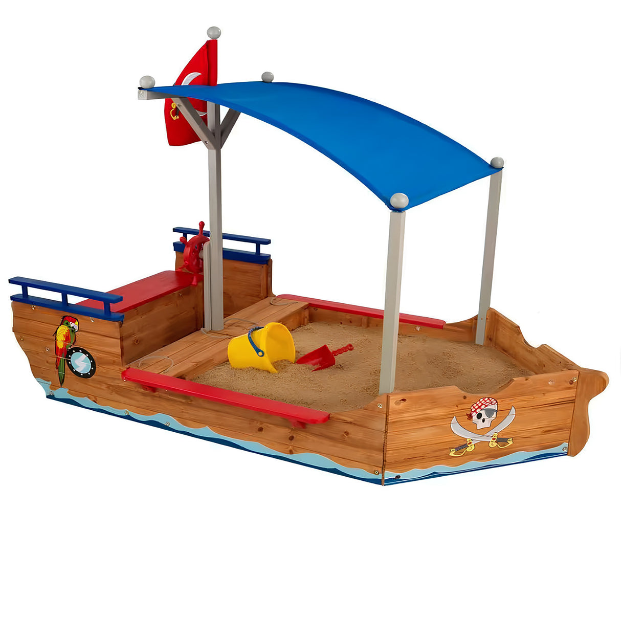 KidKraft Pirate Sandboat Wooden Sand Playset – Outdoor Pirate-Themed Sandbox for Kids