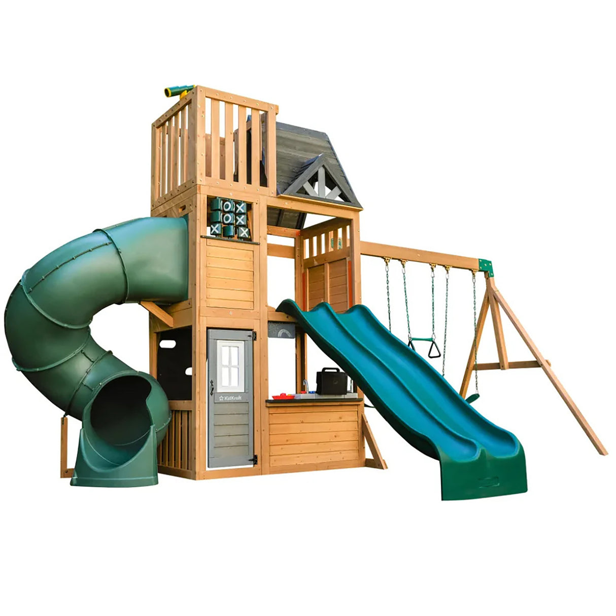 KidKraft Summit View Wooden Swing Set – Outdoor Kids’ Backyard Adventure Playset