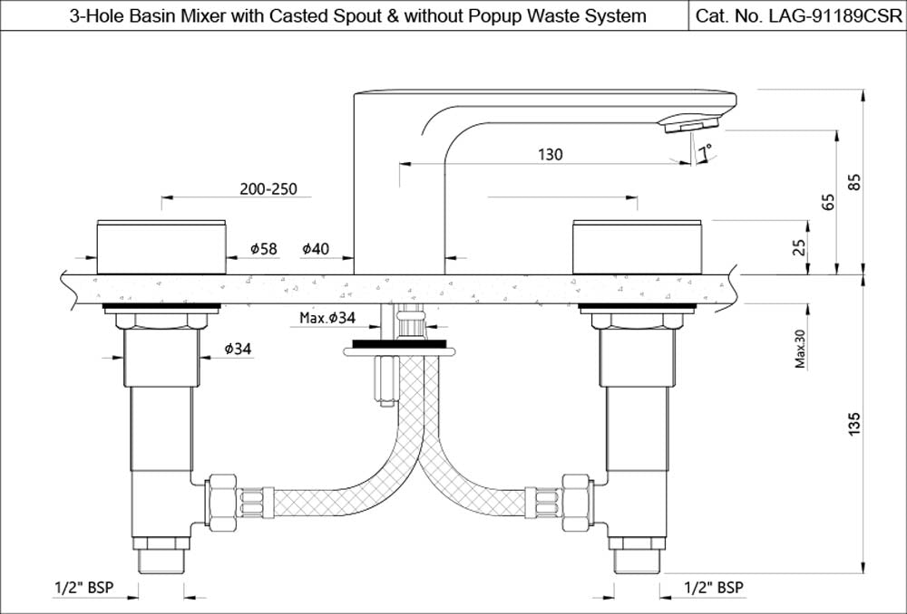 3-Hole Basin Mixer - Blush Gold PVD