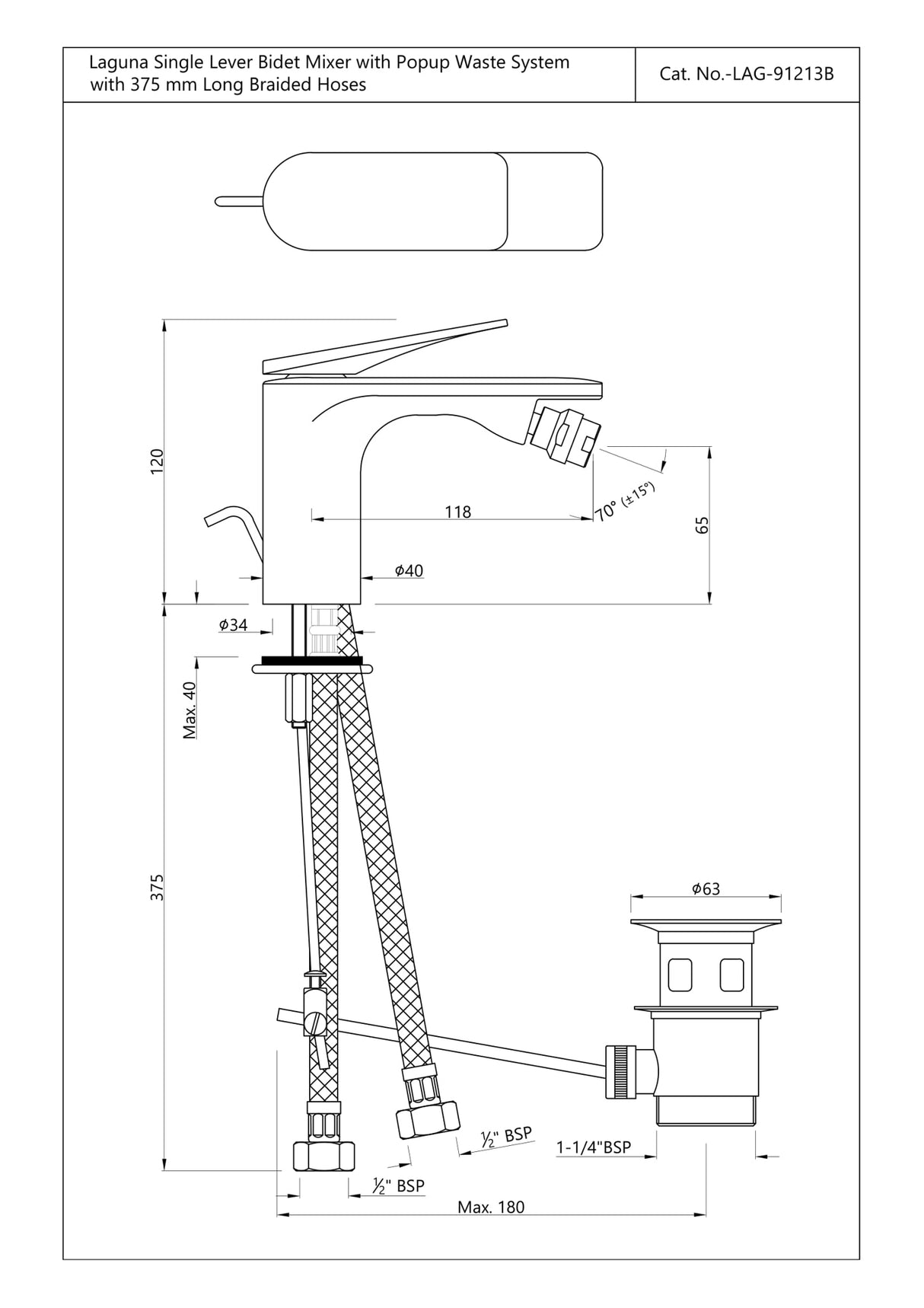 Single Lever 1-Hole Bidet Mixer with Popup Waste System - Blush Gold PVD