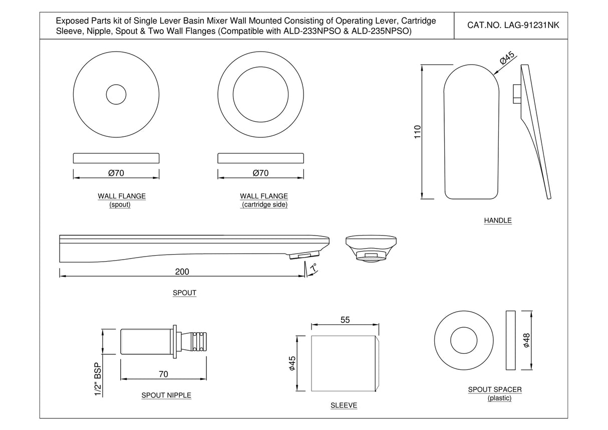 Exposed Parts kit of Single Lever Basin Mixer Wall Mounted - Blush Gold PVD