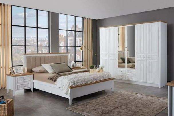 LORA Bedroom Set – 180×200 cm, 5-Piece with 6-Door Wardrobe