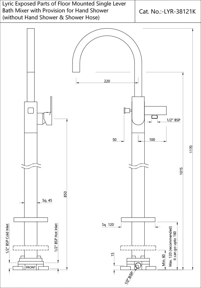 Exposed Parts of Floor Mounted Single Lever Bath Mixer