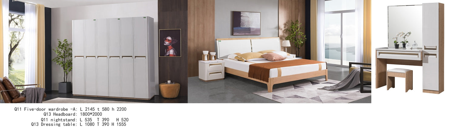 Lily Casa Bedroom Set – Q13 Bed + Q11A 6-Door Wardrobe + Side & Dressing Table