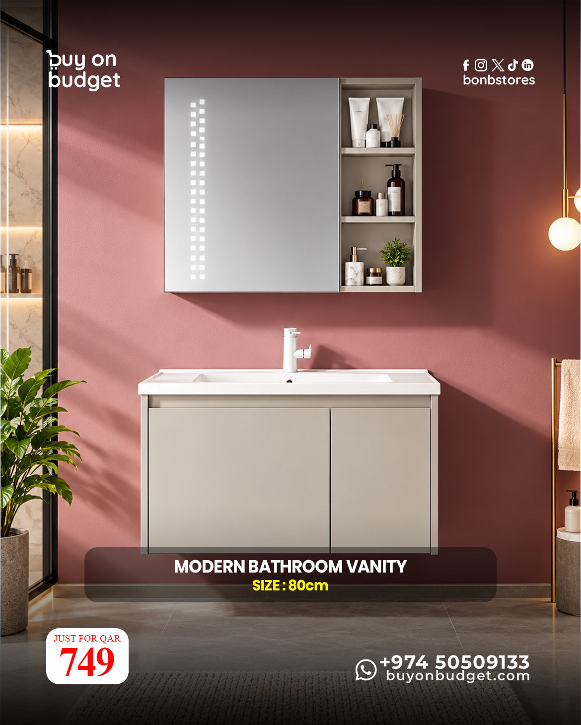 Modern Bathroom Vanity 80 cm