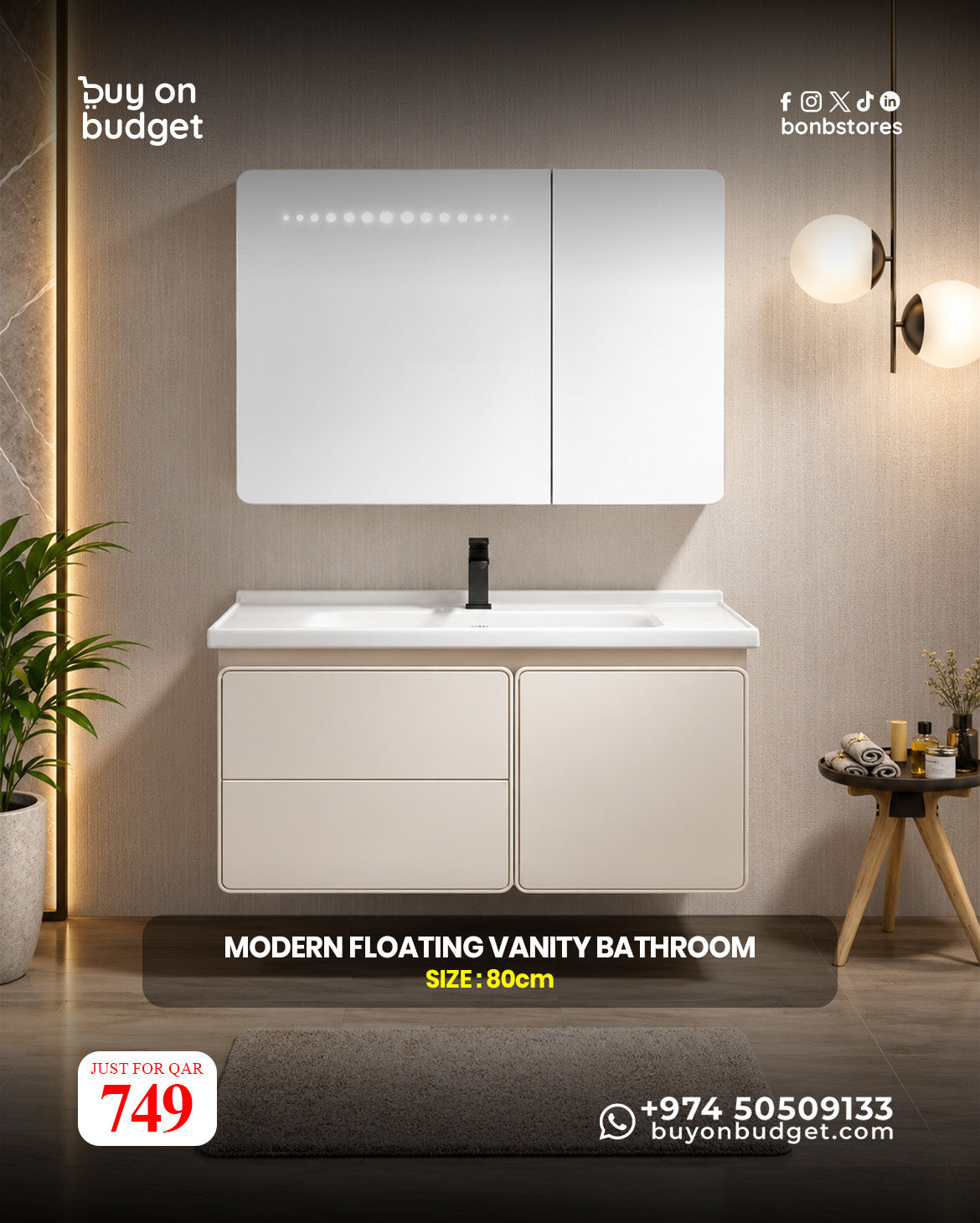 Modern Floating Bathroom Vanity Set 80 cm