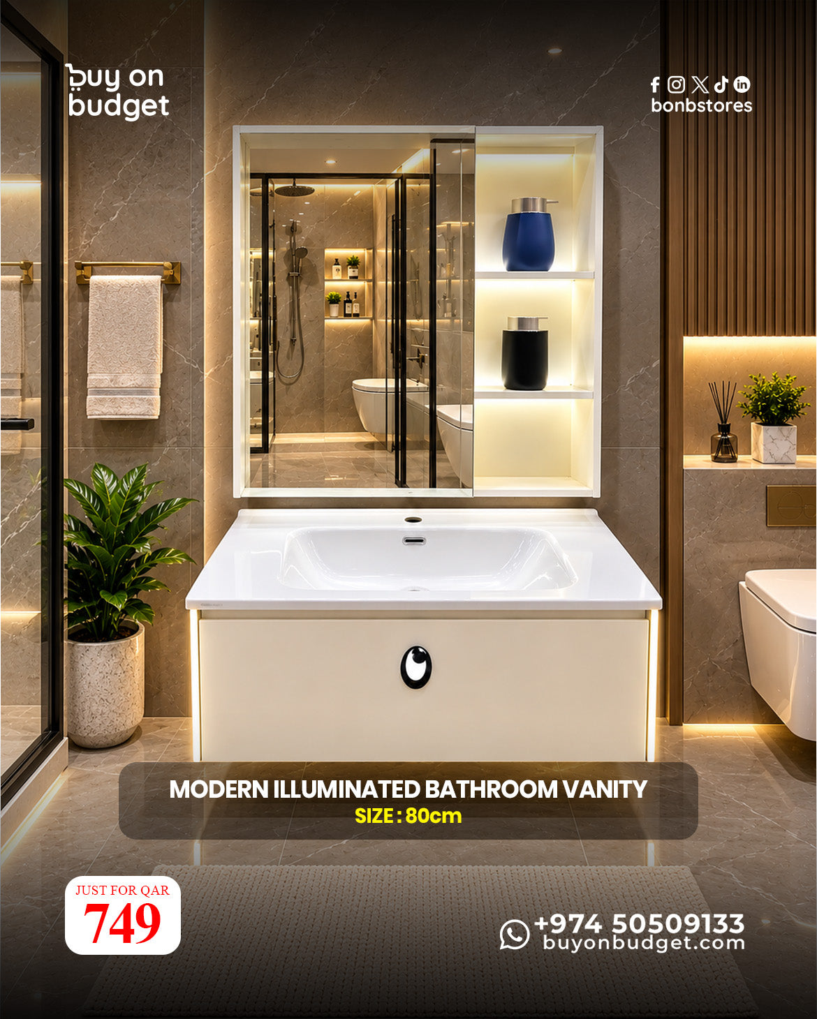 Modern Illuminated Bathroom Vanity 80 cm