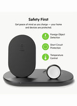 BoostCharge 3-In-1 Wireless Charger, Apple Charger - 7.5W Fast Qi Certified Wireless Charger For iPhone 15, 14, 13, Apple Watch Series 9,8,7 And Airpods Pro Qi Enabled Devices Black