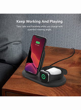 BoostCharge 3-In-1 Wireless Charger, Apple Charger - 7.5W Fast Qi Certified Wireless Charger For iPhone 15, 14, 13, Apple Watch Series 9,8,7 And Airpods Pro Qi Enabled Devices Black