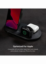 BoostCharge 3-In-1 Wireless Charger, Apple Charger - 7.5W Fast Qi Certified Wireless Charger For iPhone 15, 14, 13, Apple Watch Series 9,8,7 And Airpods Pro Qi Enabled Devices Black