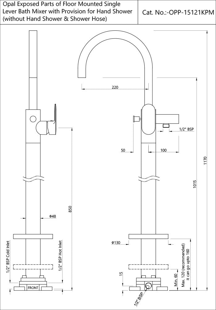 Exposed Parts of Floor Mounted Single Lever Bath Mixer - Chrome
