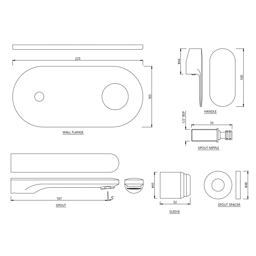 Exposed Part Kit of Single Lever Basin Mixer Wall Mounted - Chrome