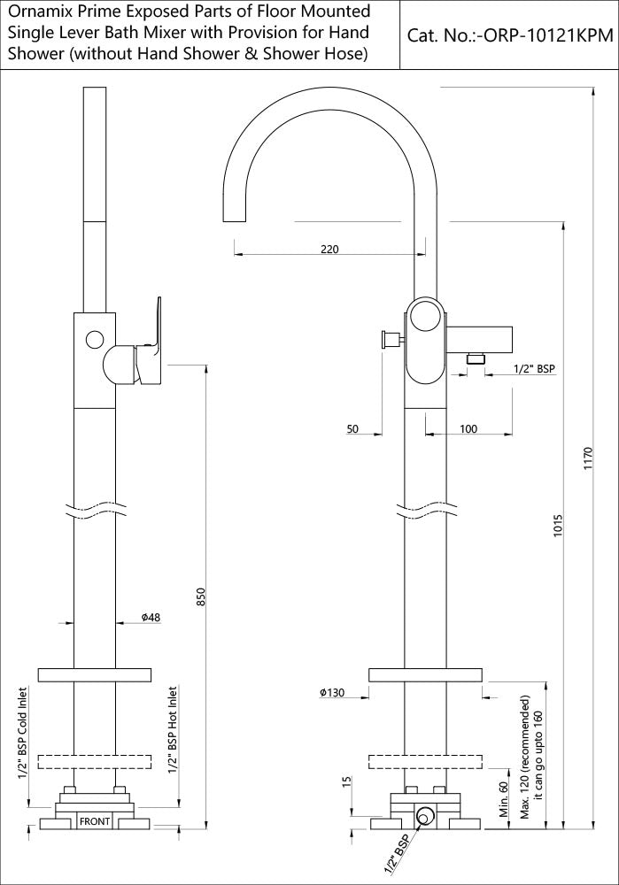 Exposed Parts of Floor Mounted Single Lever Bath Mixer - Chrome