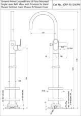Exposed Parts of Floor Mounted Single Lever Bath Mixer - Chrome
