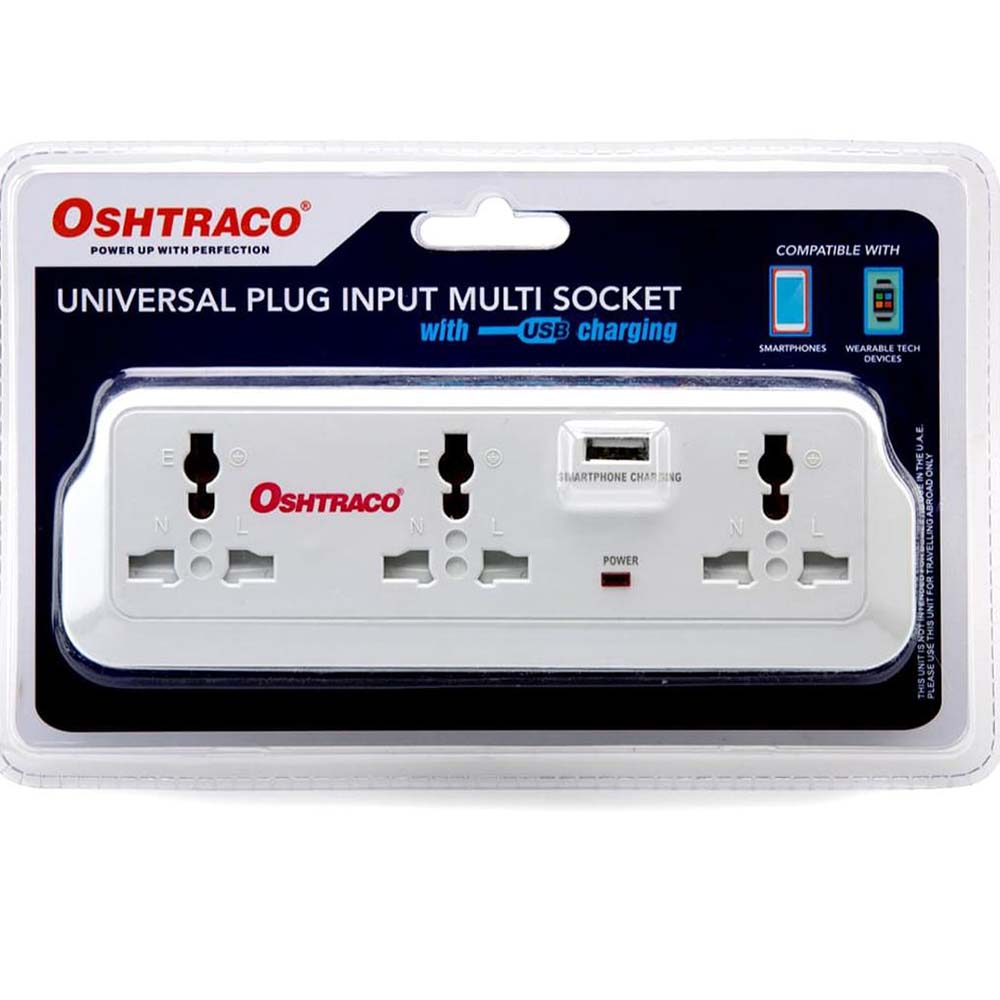 Oshtraco 3-socket Universal Plug Input W/usb Charging