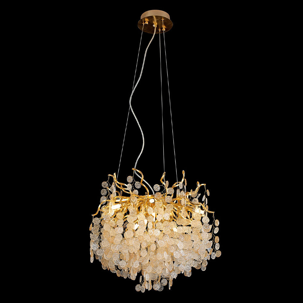 Modern Gold Aluminum Round Tree Branch Glass Led Pendant Light