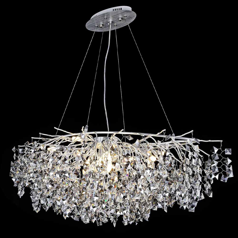 Modern Chrome Oval Shape Tree Branch Crystal Led Pendant Light