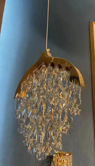 مصباح معلق - 7100 - 250*ارتفاع 330 سم، كريستال K9 - ذهبي (إضاءة LED ثلاثية الألوان)، حديد مطلي بالكهرباء 