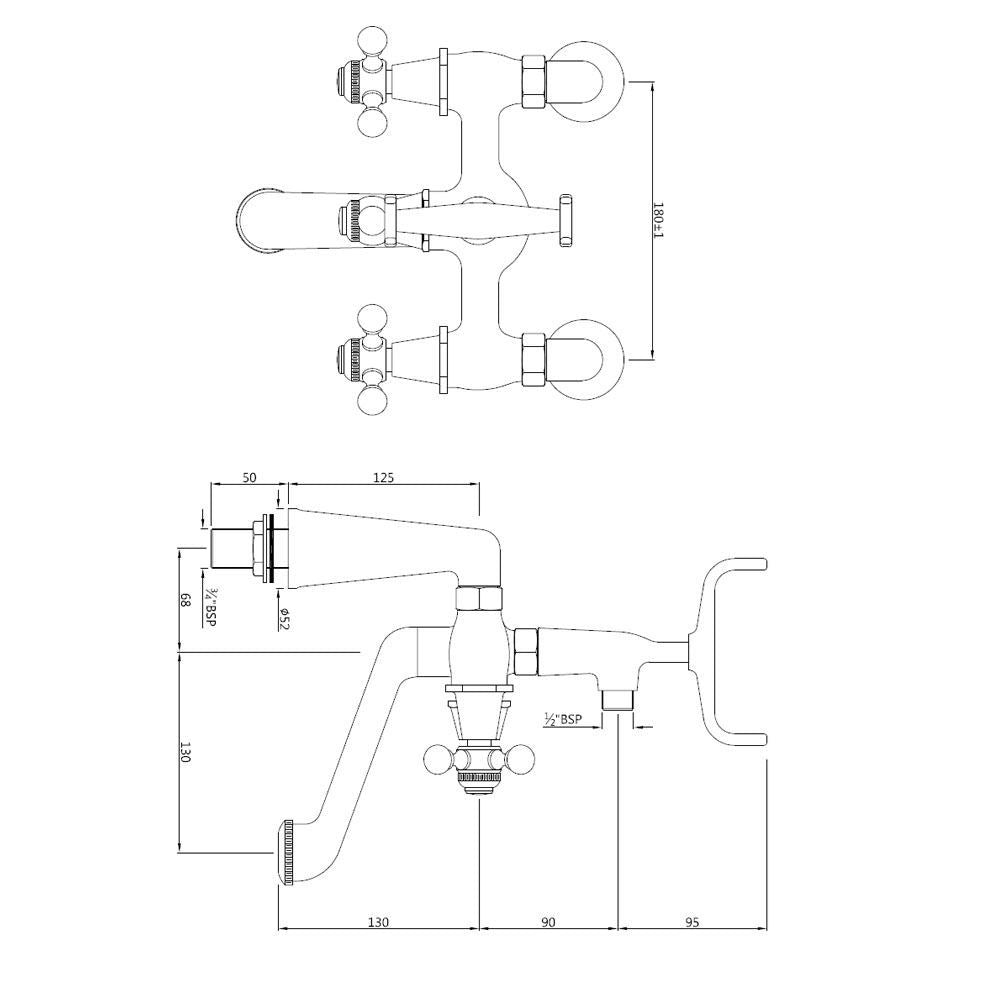 Bath Tub Mixer (Exposed Straight Legs) - Chrome
