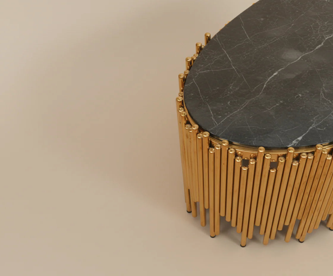 Luxury Coffee Table Set – 806# (Gold & Black Glass)