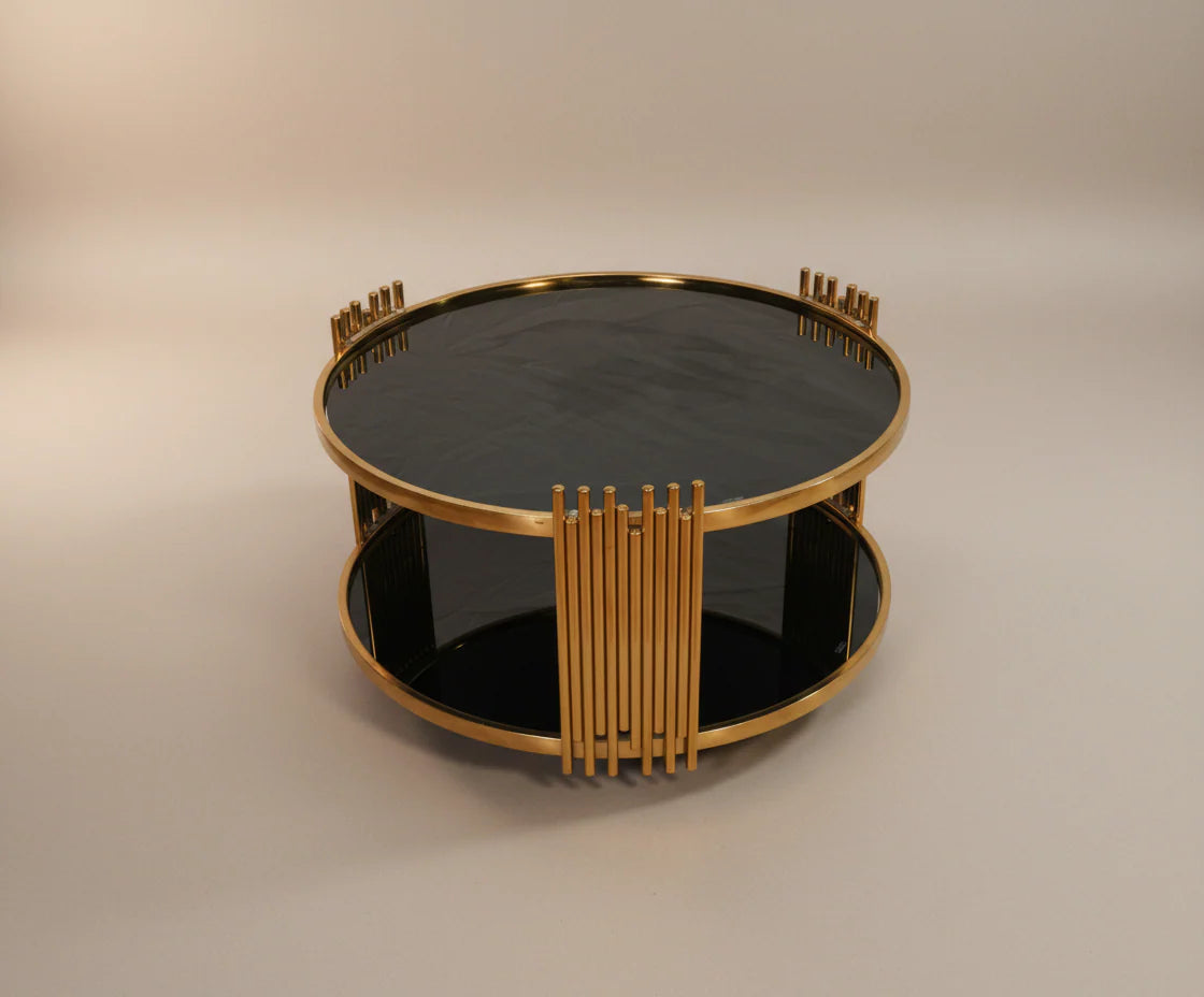 Luxury Coffee Table Set – 806# (Gold & Black Glass)