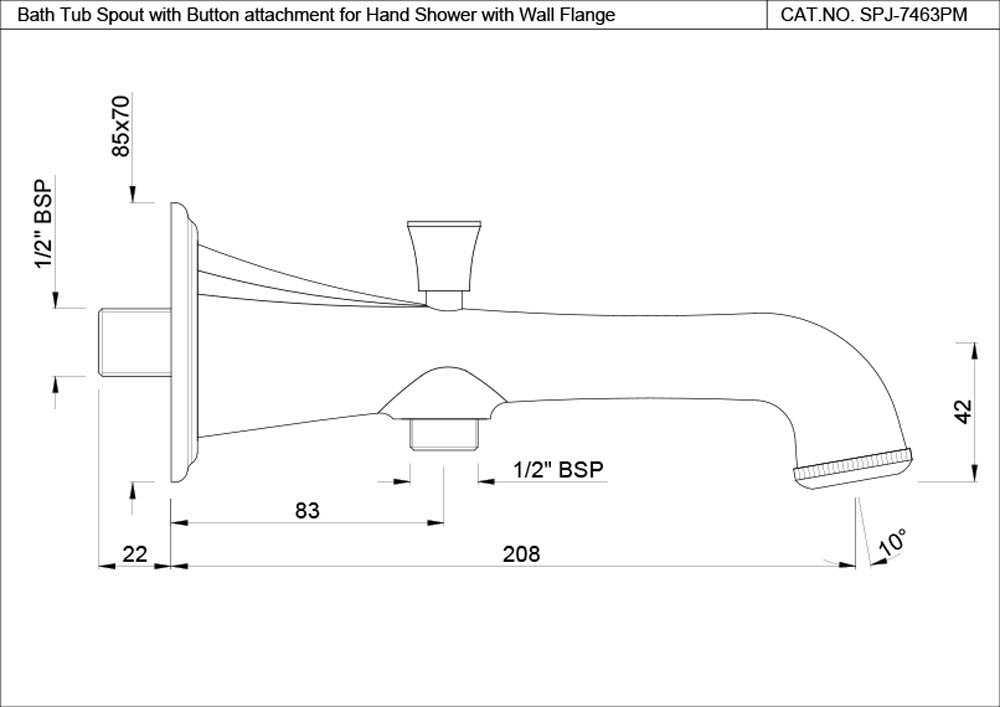 Bath Tub Spout with Button attachment - Chrome