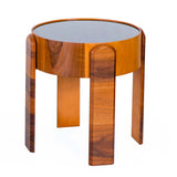 Round Walnut Black Glass Side Table