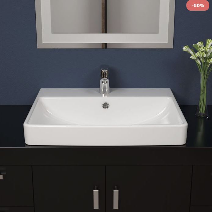 TYPE-G 60CM Table Top Washbasin – Sharp Front, Off White | Model 121300120200030