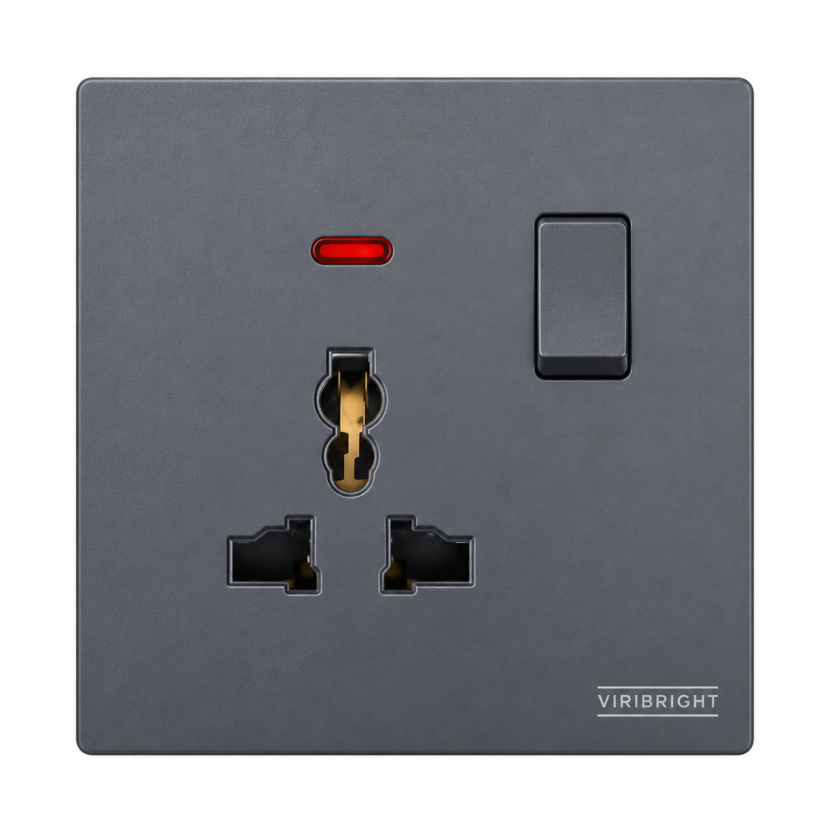R430 V6 Gray V6-041 Multi Function Socket + 2 USB with Switch & Neon – Modular Universal Socket
