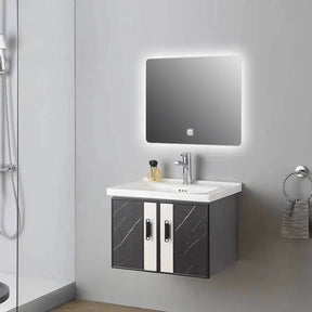 Wall Mount Vanity Bathroom Cabinet With Mirror - Artificial Marble Grey BuyonBudget
