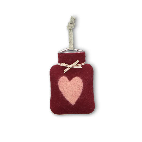 Dorothee Lehnen Mini Hot Water Bottle 0.2L – Heart Motif, Bordeaux / Dusty Rose