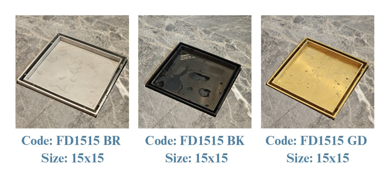 15×15 cm Square Floor Drain with 4-Inch Outlet – Gold Finish