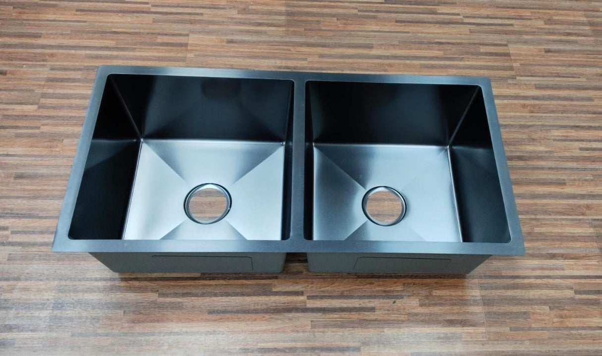 Double Under-Mounted Kitchen Sink, Black 90 × 45 cm
