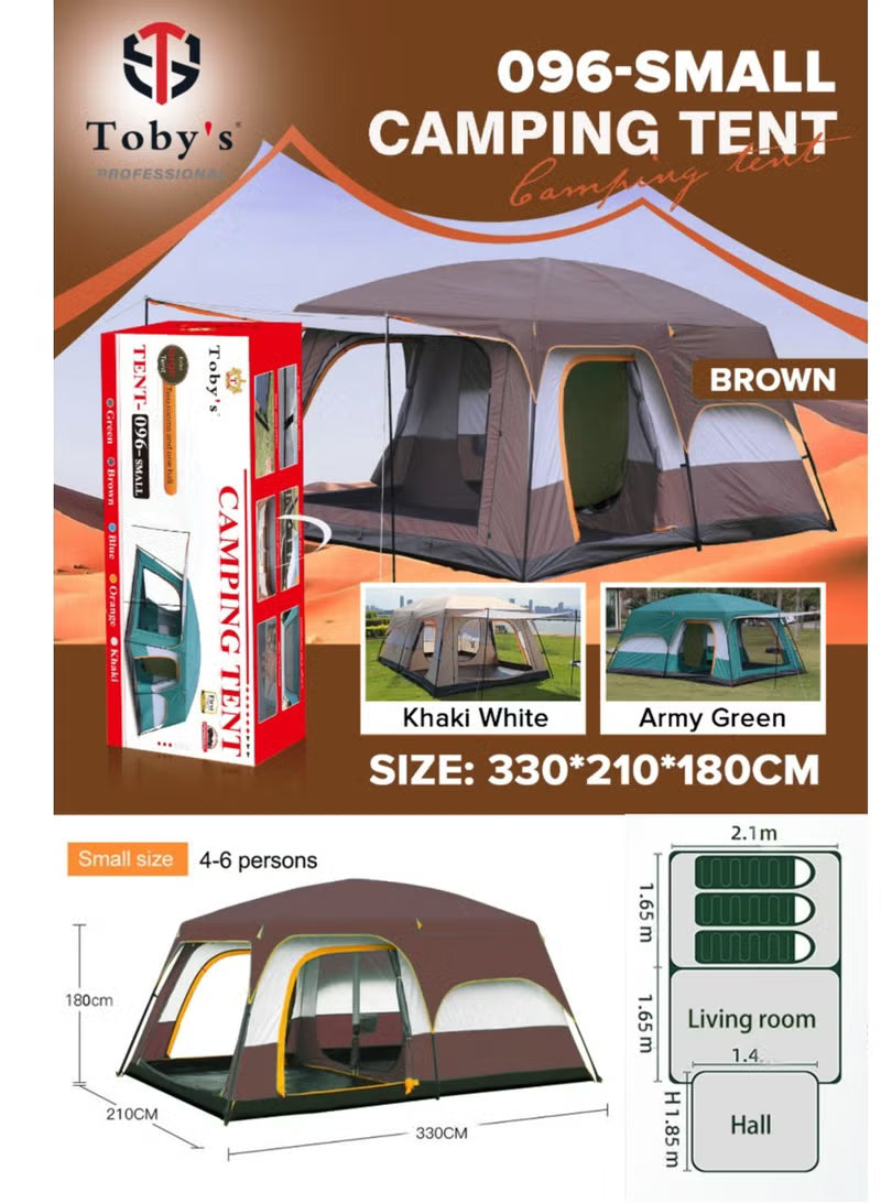 Toby’s New 4–6 Person Double Layer Outdoor Camping Tent – 330 × 210 × 180 cm Small Brown Tent