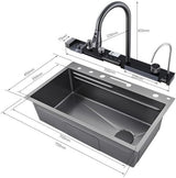 750×450mm Black Stainless Steel Single Bowl Kitchen Sink with Multifunction Waterfall Faucet Set
