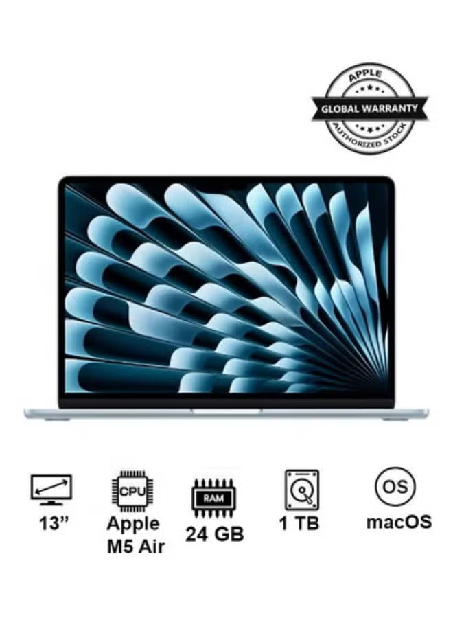 Apple MacBook Air 13-inch M5, 24GB RAM, 1TB SSD – Sky Blue (2026)