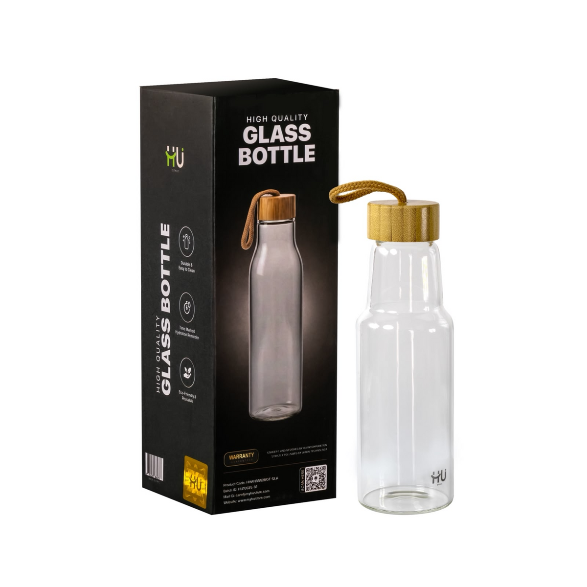 HST-1001 HU Glass Bottle with Time-Marked Hydration Reminder