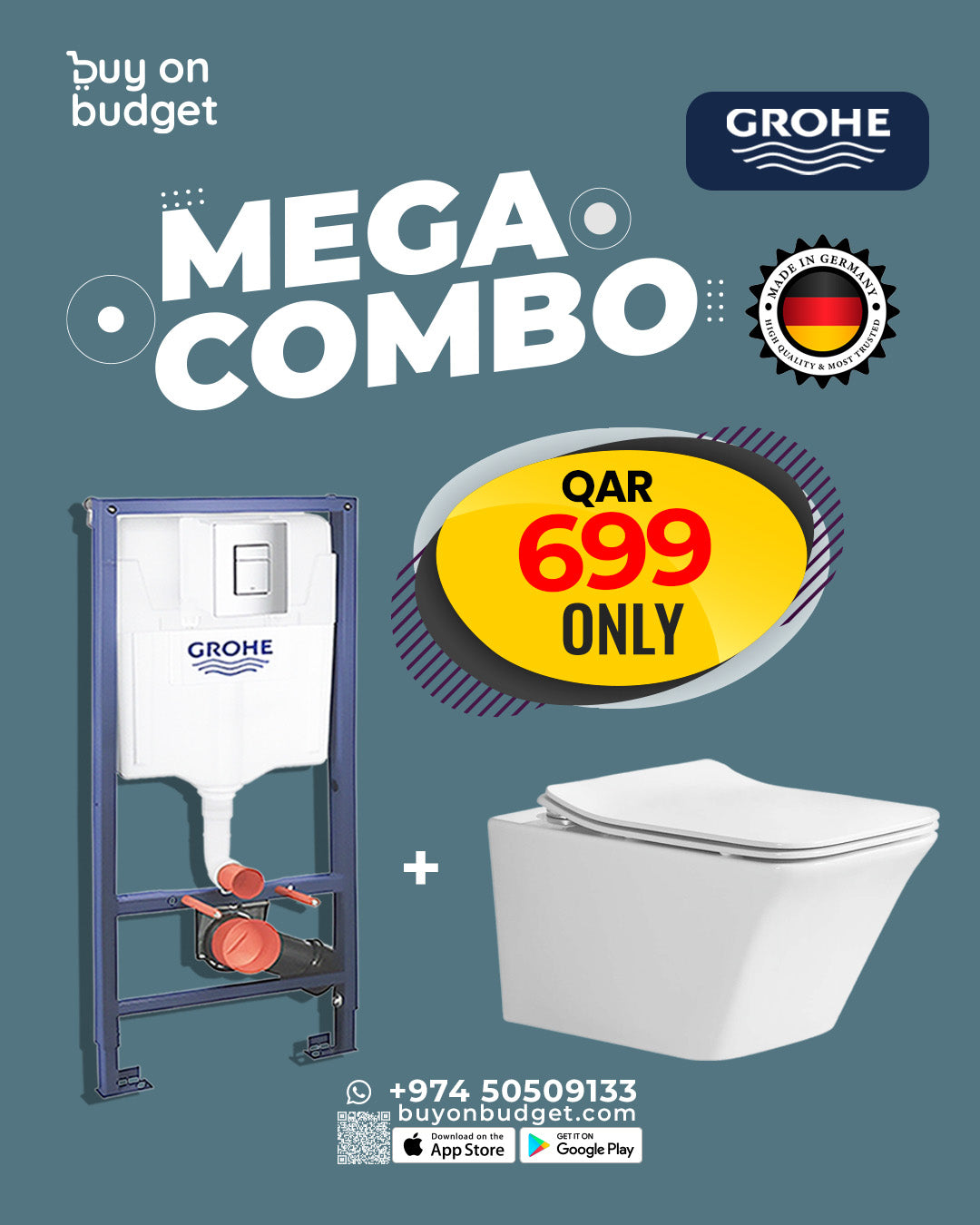 GROHE Concealed Cistern + Italian Standard Wall-Hung WC Pan – Mega Combo