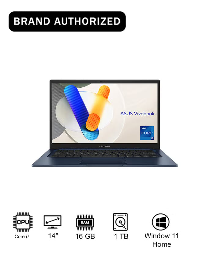 ASUS Vivobook 14 Laptop – Core i7-1355U, 16GB RAM, 1TB SSD, Intel UHD Graphics, 14-Inch Display, Windows 11 Home, Arabic, Blue