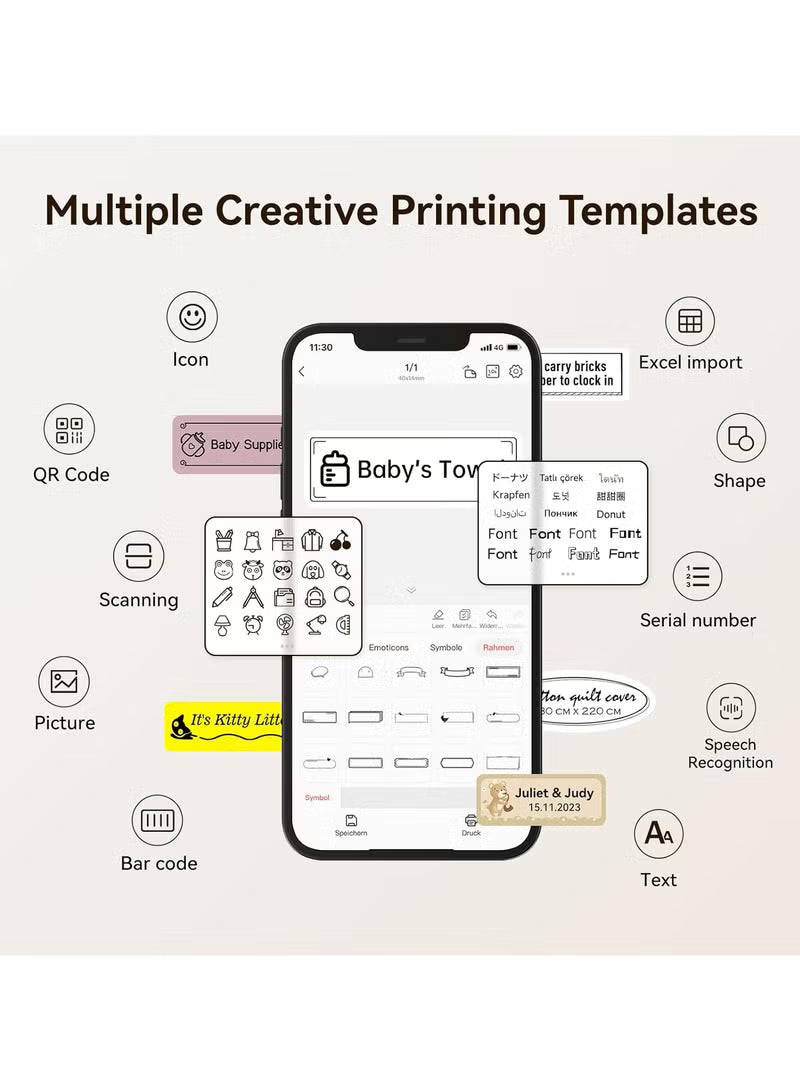 D110-M Bluetooth Thermal Label Printer with Tape 15mm – White