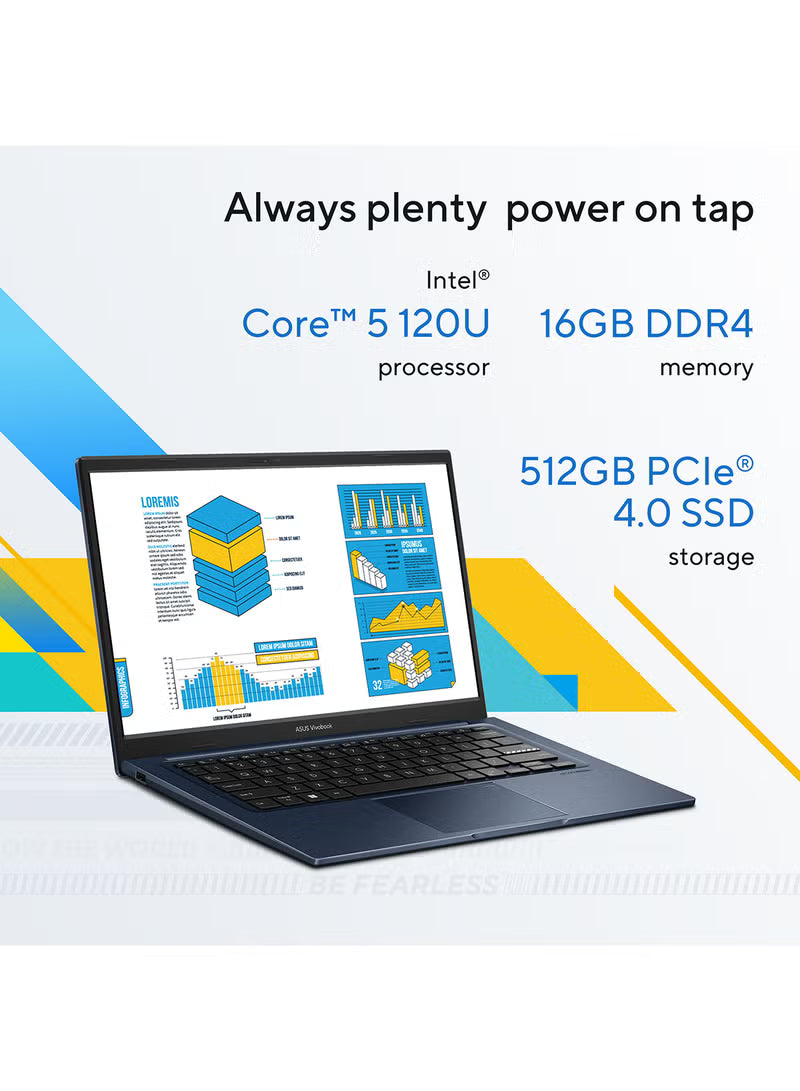 ASUS Vivobook 14 Laptop Core 5 120U 16GB RAM 512GB SSD Quiet Blue