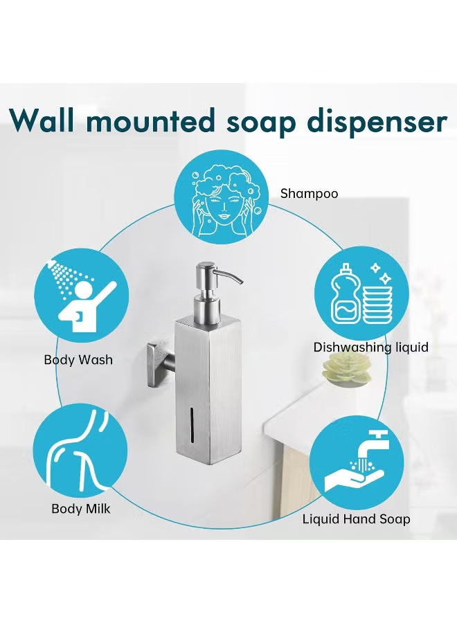 BRIMIX Wall Mounted Soap Dispenser Stainless Steel 304 Hand Wash Liquid Soap Dispenser (Brushed Finish)